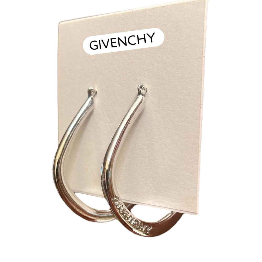 GIVENCHY Silver Tone Post Back Teardrop Hoop Earrings